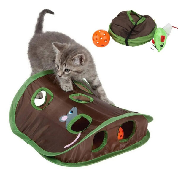 Bella Cute Pet Cat Interactive Hide Seek Game 9 Holes Tunnel Mouse