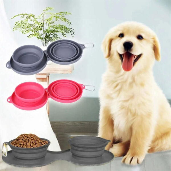 Max Dog Pet Rubber Foldable Double Feeding Bowl - Image 2