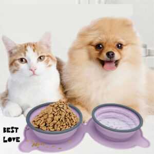 Max Dog Pet Portable Silicone Double Food Bowls Foldable
